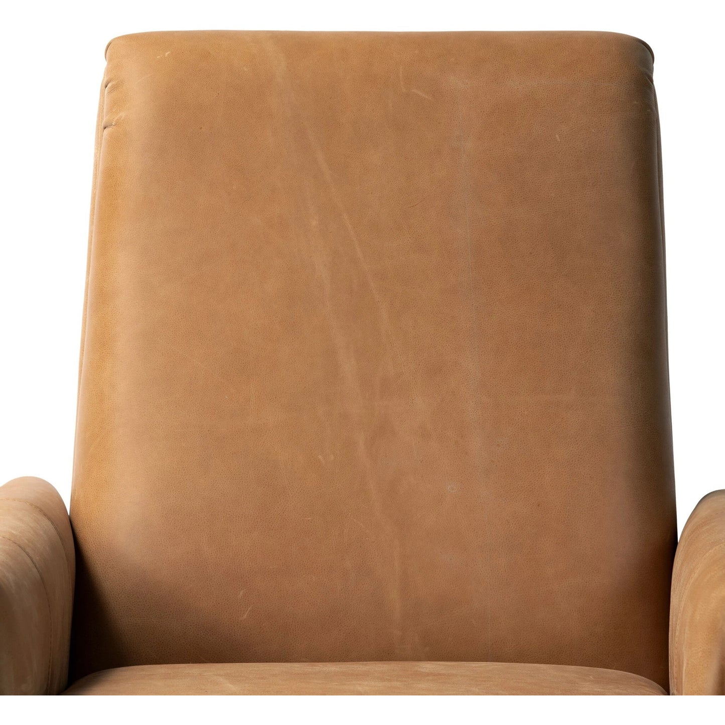 005 SI-2137576 | Closeup | Rudd Recliner by Four Hands in palermo cognac and almond. Made from top grain leather, solid parawood, solid poplar in a modern style.