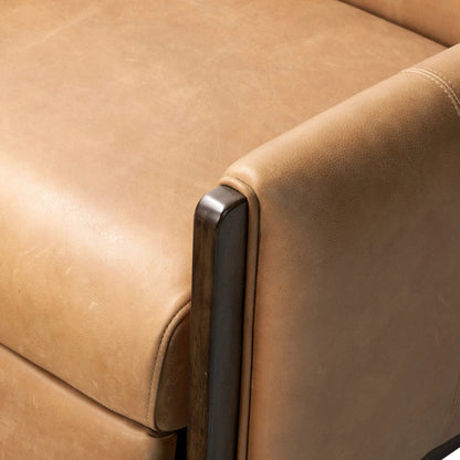 Rudd Recliner by Four Hands in palermo cognac and almond. Made from top grain leather, solid parawood, solid poplar in a modern style.
