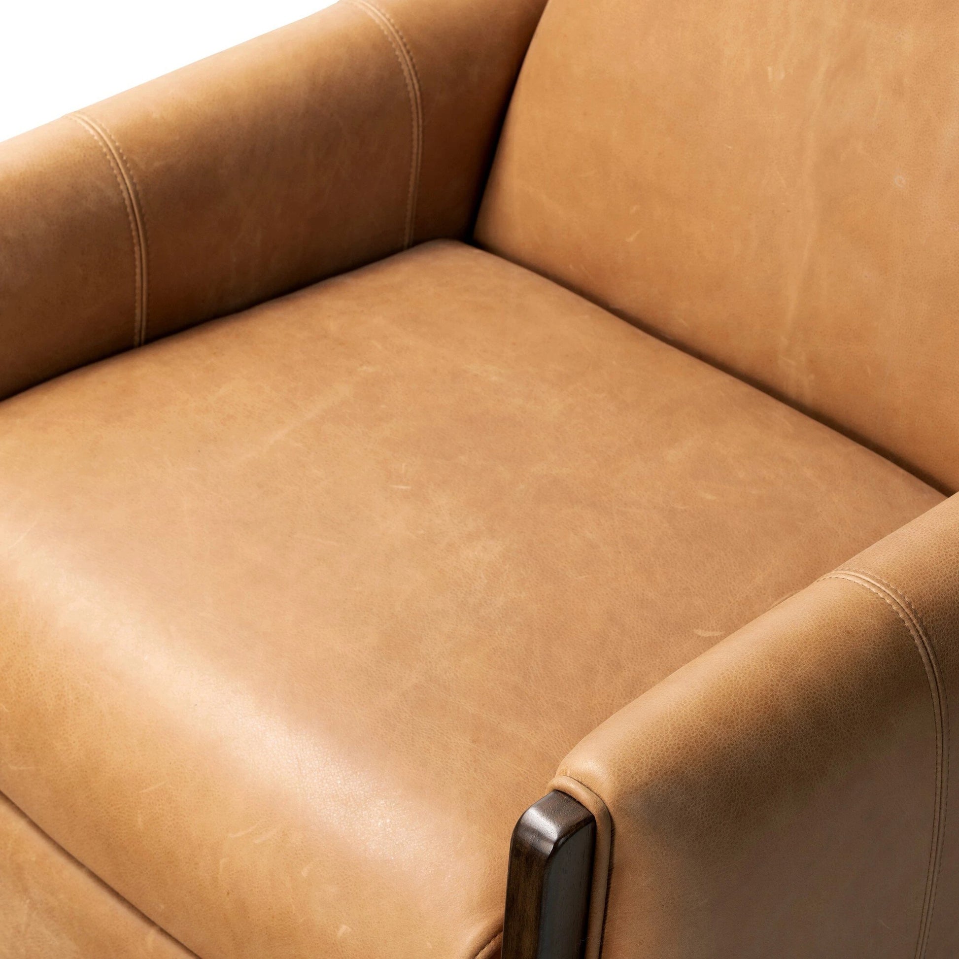 Rudd Recliner by Four Hands in palermo cognac and almond. Made from top grain leather, solid parawood, solid poplar in a modern style.