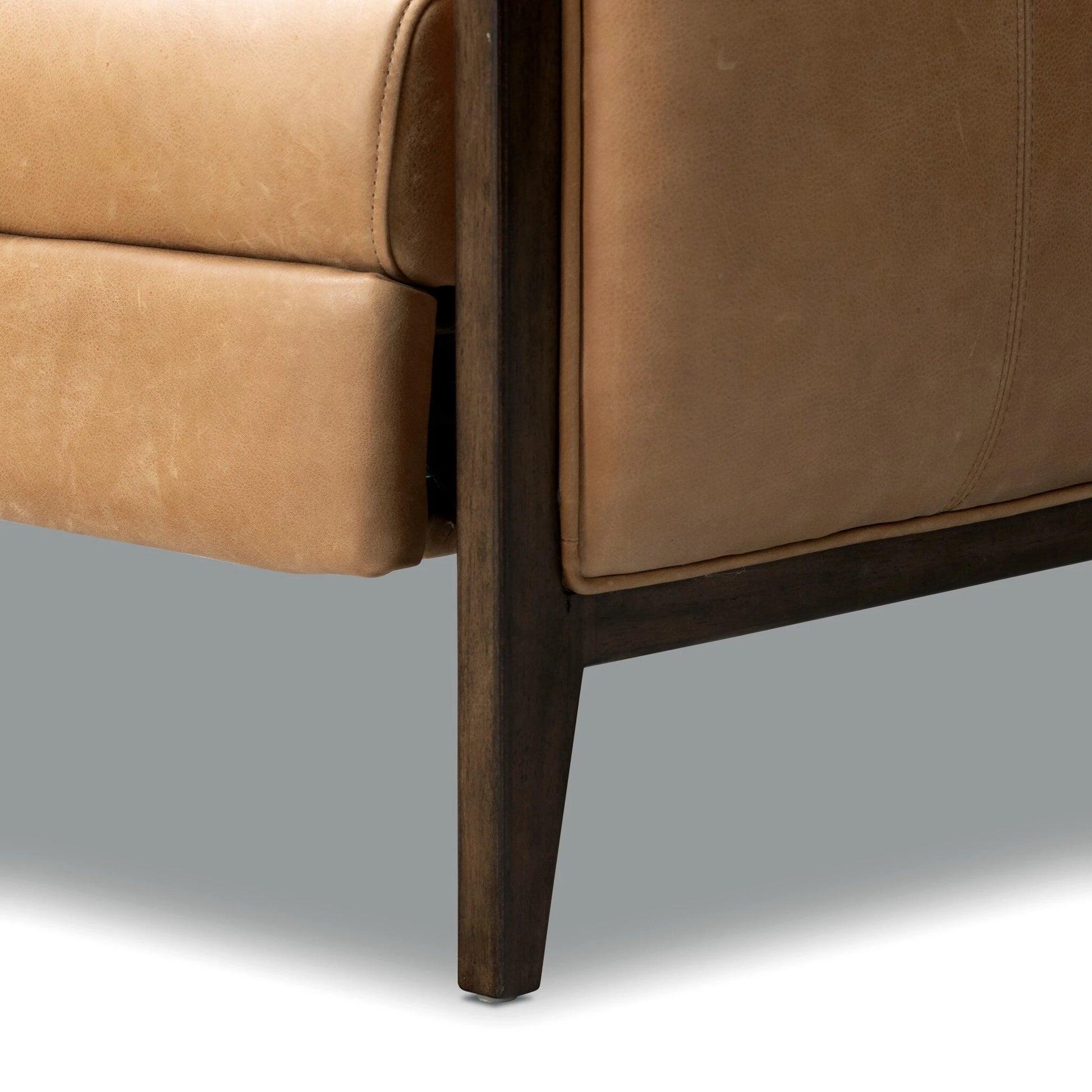 Rudd Recliner by Four Hands in palermo cognac and almond. Made from top grain leather, solid parawood, solid poplar in a modern style.