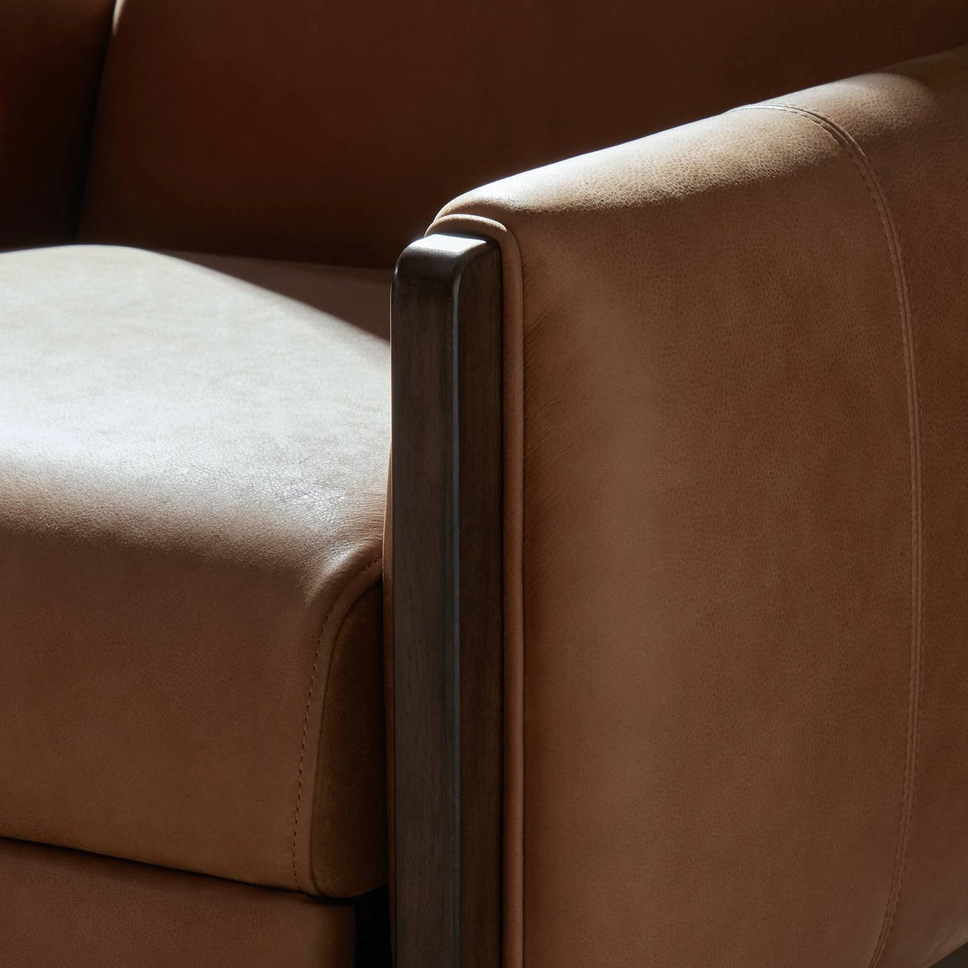 Rudd Recliner by Four Hands in palermo cognac and almond. Made from top grain leather, solid parawood, solid poplar in a modern style.