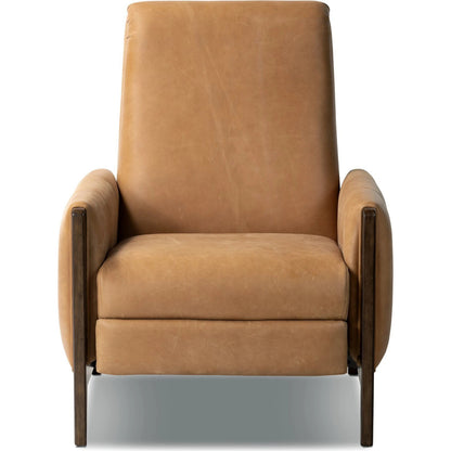 Rudd Recliner by Four Hands in palermo cognac and almond. Made from top grain leather, solid parawood, solid poplar in a modern style.