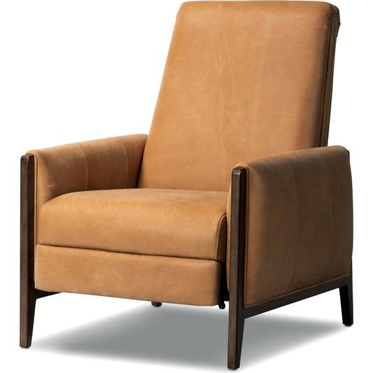 Rudd Recliner by Four Hands in palermo cognac and almond. Made from top grain leather, solid parawood, solid poplar in a modern style.