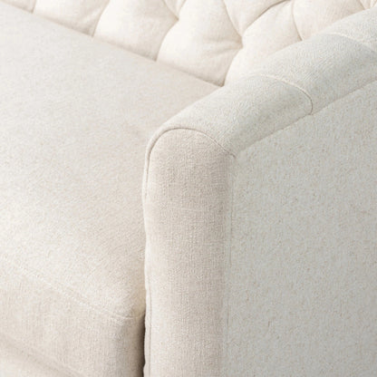 Thurston Sofa by Four Hands in dakota warm taupe and almond. Made from top grain leather, solid parawood, solid poplar in a modern style.