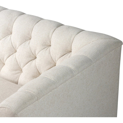 Thurston Sofa by Four Hands in dakota warm taupe and almond. Made from top grain leather, solid parawood, solid poplar in a modern style.