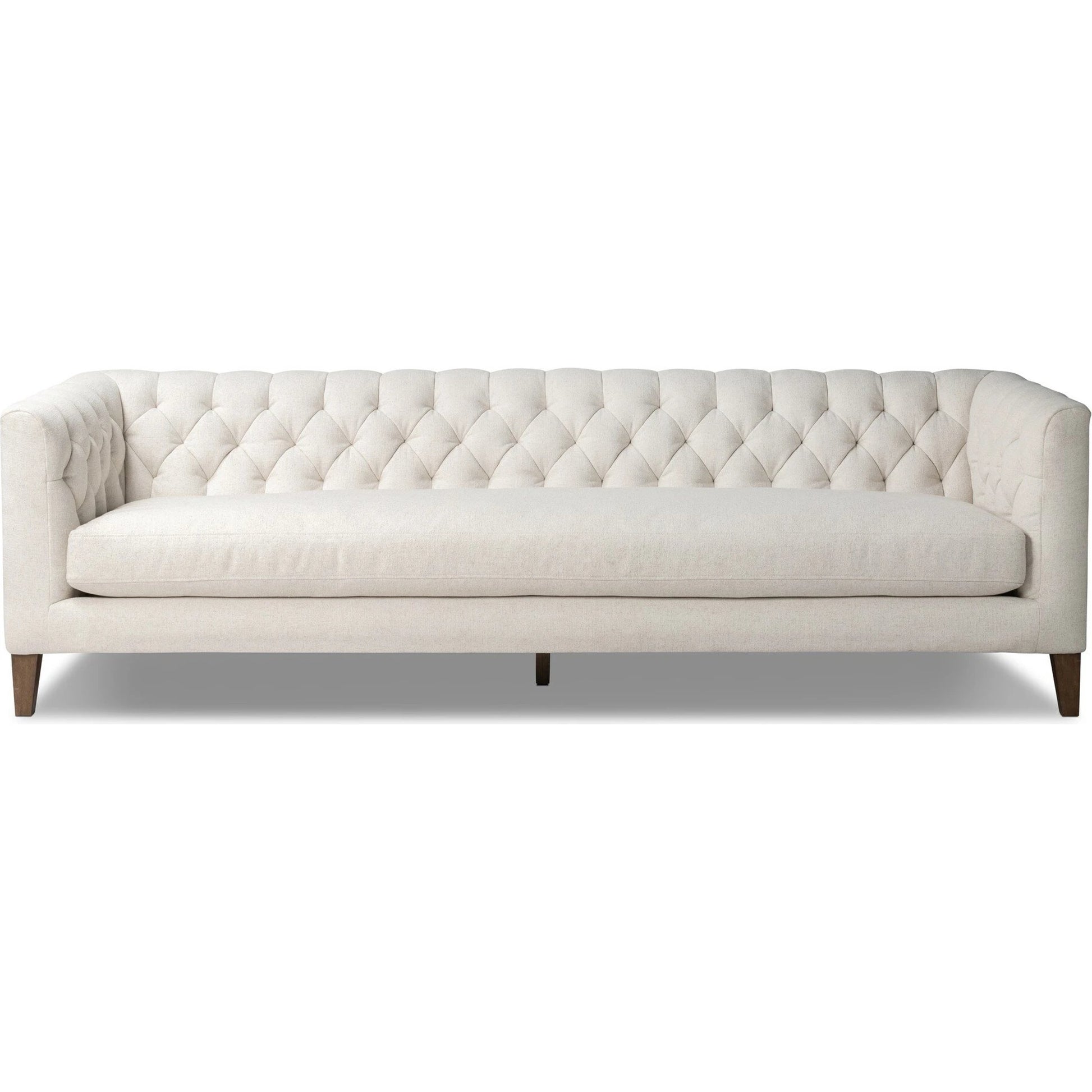 Thurston Sofa by Four Hands in dakota warm taupe and almond. Made from top grain leather, solid parawood, solid poplar in a modern style.