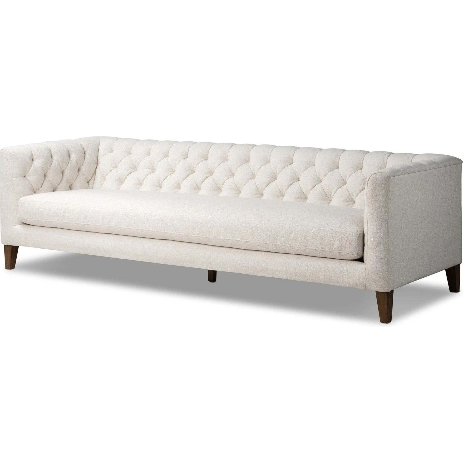 Thurston Sofa by Four Hands in dakota warm taupe and almond. Made from top grain leather, solid parawood, solid poplar in a modern style.