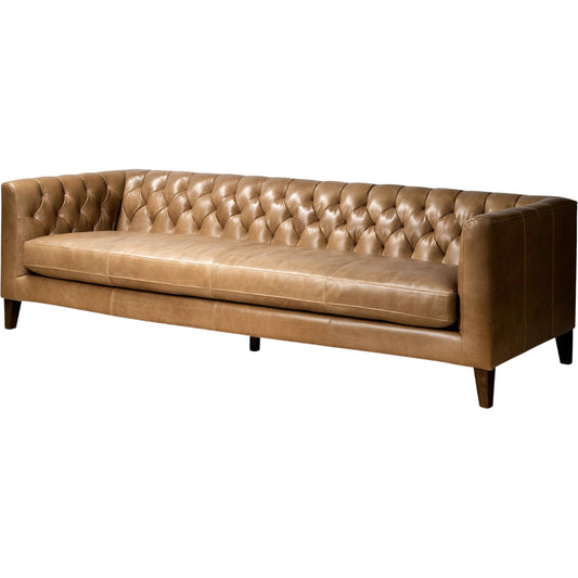 Thurston Sofa by Four Hands in dakota warm taupe and almond. Made from top grain leather, solid parawood, solid poplar in a modern style.