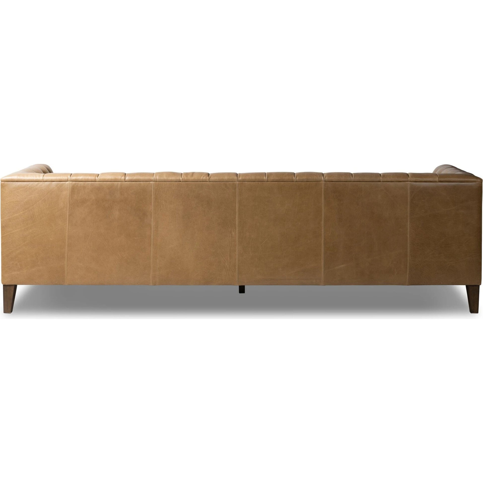 Thurston Sofa by Four Hands in dakota warm taupe and almond. Made from top grain leather, solid parawood, solid poplar in a modern style.