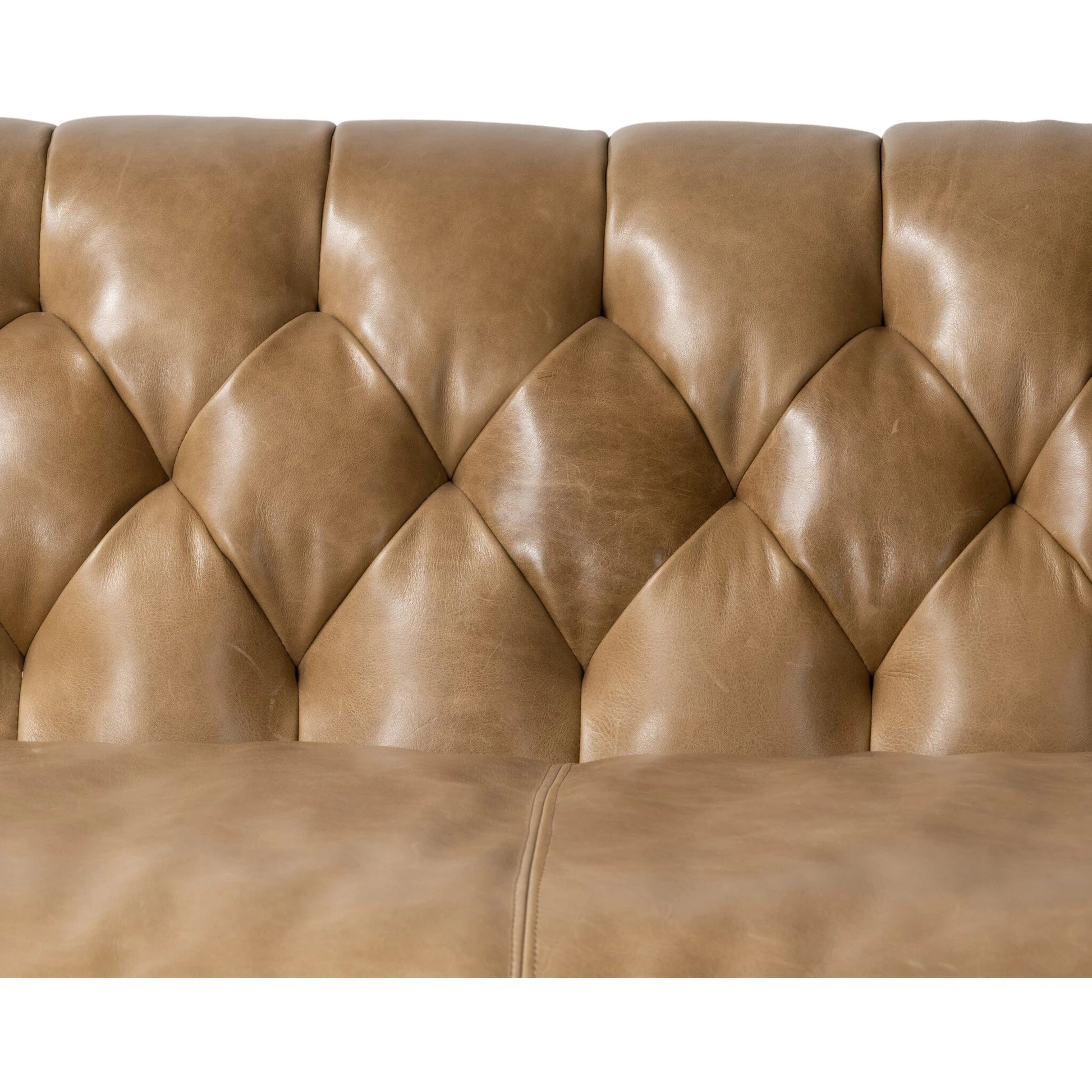 Thurston Sofa by Four Hands in dakota warm taupe and almond. Made from top grain leather, solid parawood, solid poplar in a modern style.