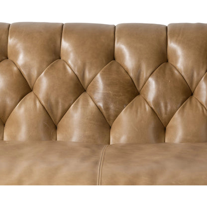 Thurston Sofa by Four Hands in dakota warm taupe and almond. Made from top grain leather, solid parawood, solid poplar in a modern style.