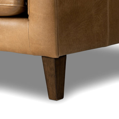 Thurston Sofa by Four Hands in dakota warm taupe and almond. Made from top grain leather, solid parawood, solid poplar in a modern style.