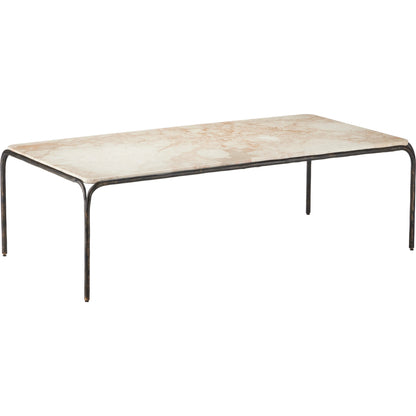 Crema Cocktail Table by Currey and Company in natural, bronze. Made from marble, iron in a modern style.