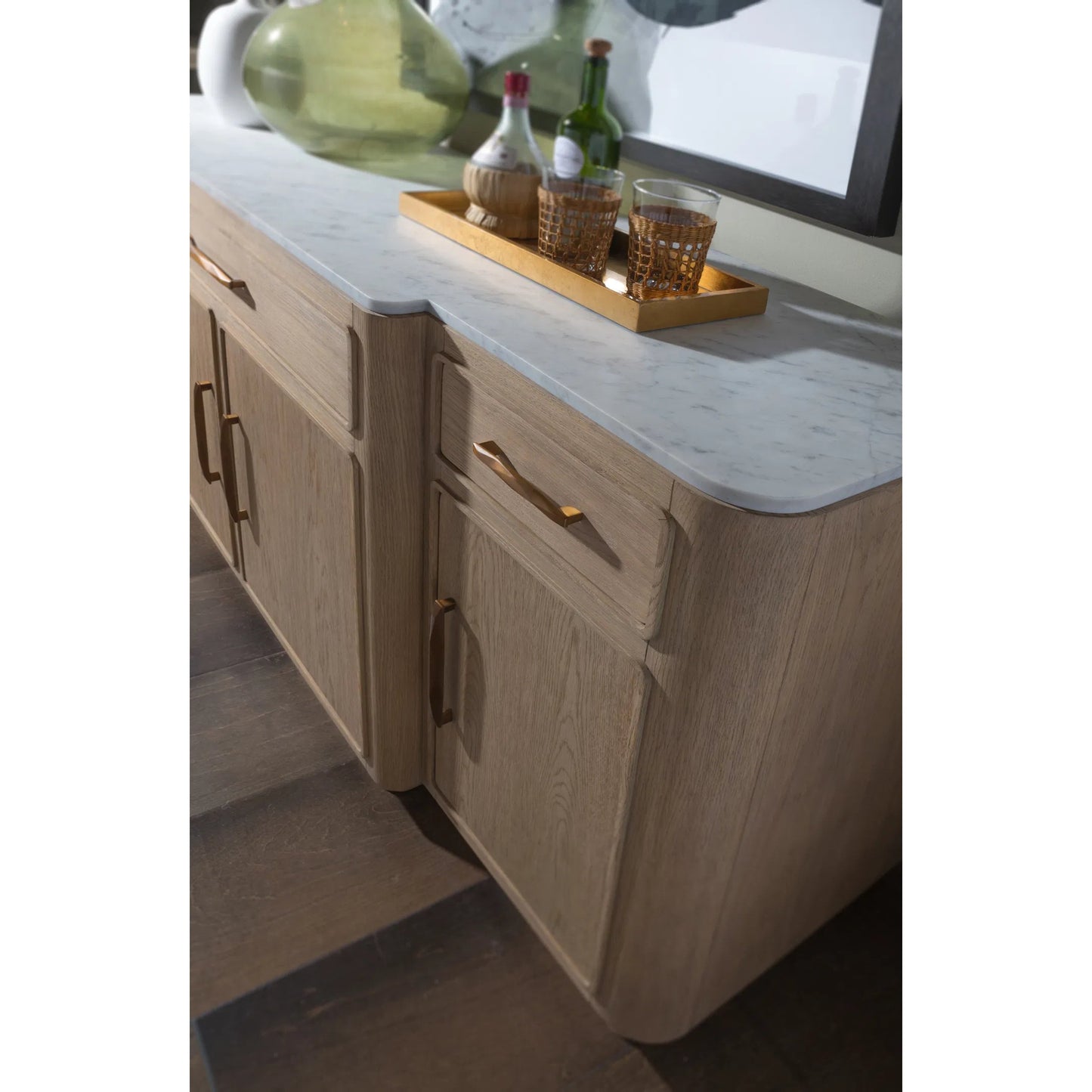 003 SI-2371155 | Closeup | Simpatico Buffet w/ Marble Top by Artistica Home. Made from oak, marble in a transitional style.