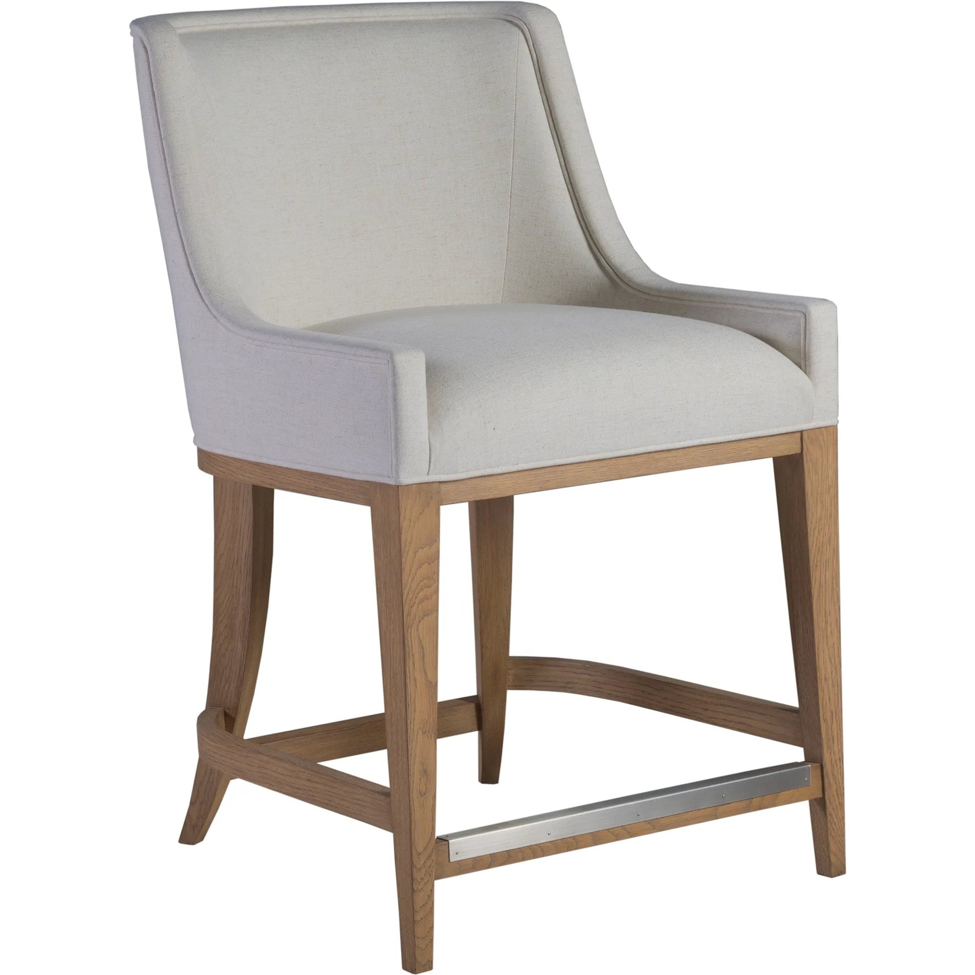Simpatico Upholstered Counter Stool by Artistica Home in white, ivory and white oak. Made from white oak, fabric in a unique style.