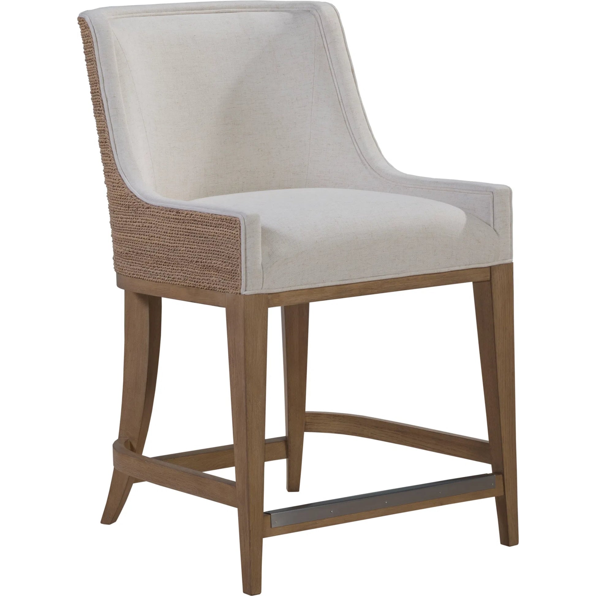 Simpatico Woven Back Counter Stool by Artistica Home in white, ivory and white oak. Made from white oak, fabric in a unique style.
