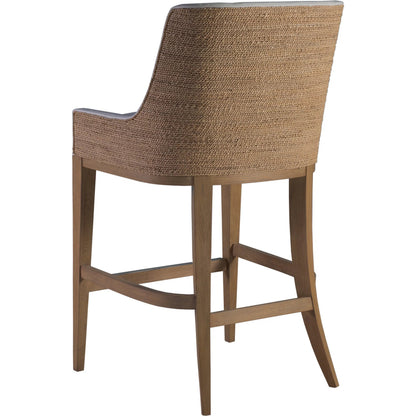 Simpatico Woven Back Bar Stool by Artistica Home in white, ivory and white oak. Made from white oak, fabric in a unique style.
