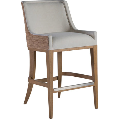 Simpatico Woven Back Bar Stool by Artistica Home in white, ivory and white oak. Made from white oak, fabric in a unique style.