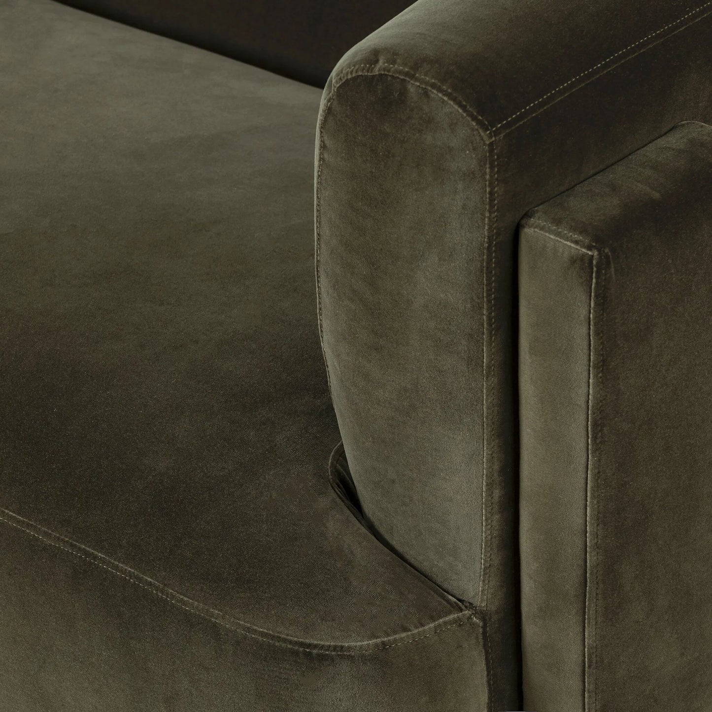 007 SI-2519195 | Closeup | Hartley Sofa by Four Hands in surrey olive. Made from 76.8% cotton, 23.2% polyester in a traditional style.