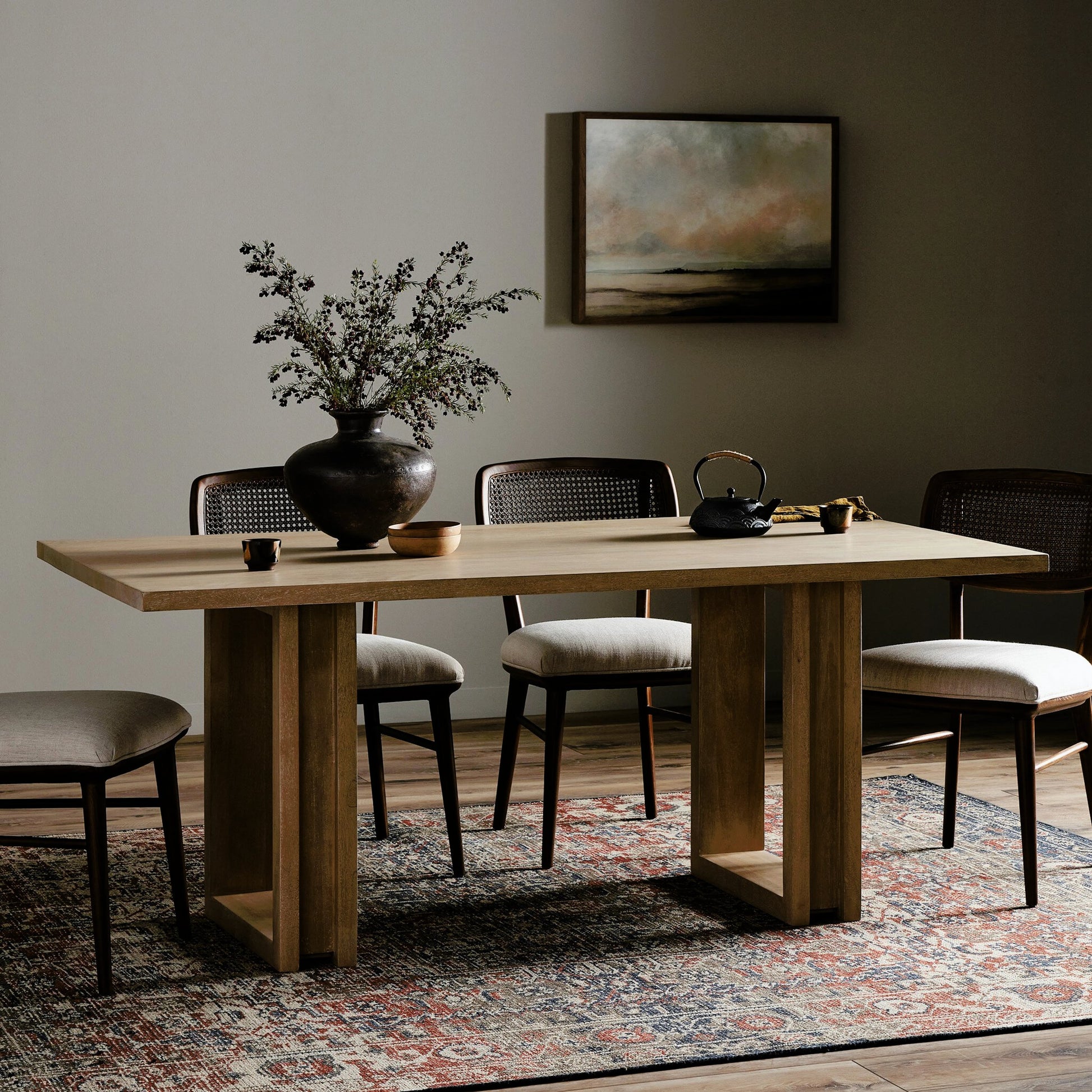 Carmel Dining Table by Four Hands in natural mango. Made from solid mango, iron in a modern style.