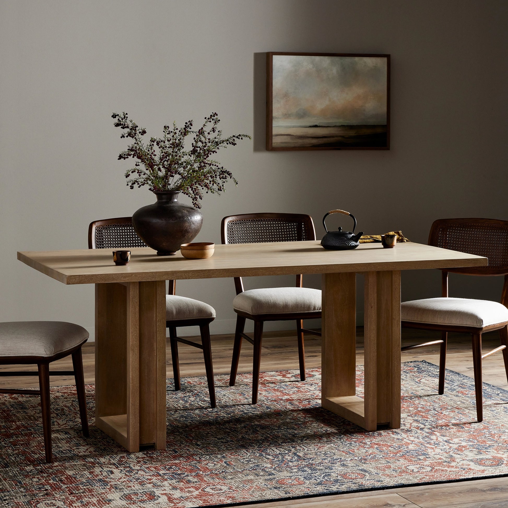 Carmel Dining Table by Four Hands in natural mango. Made from solid mango, iron in a modern style.