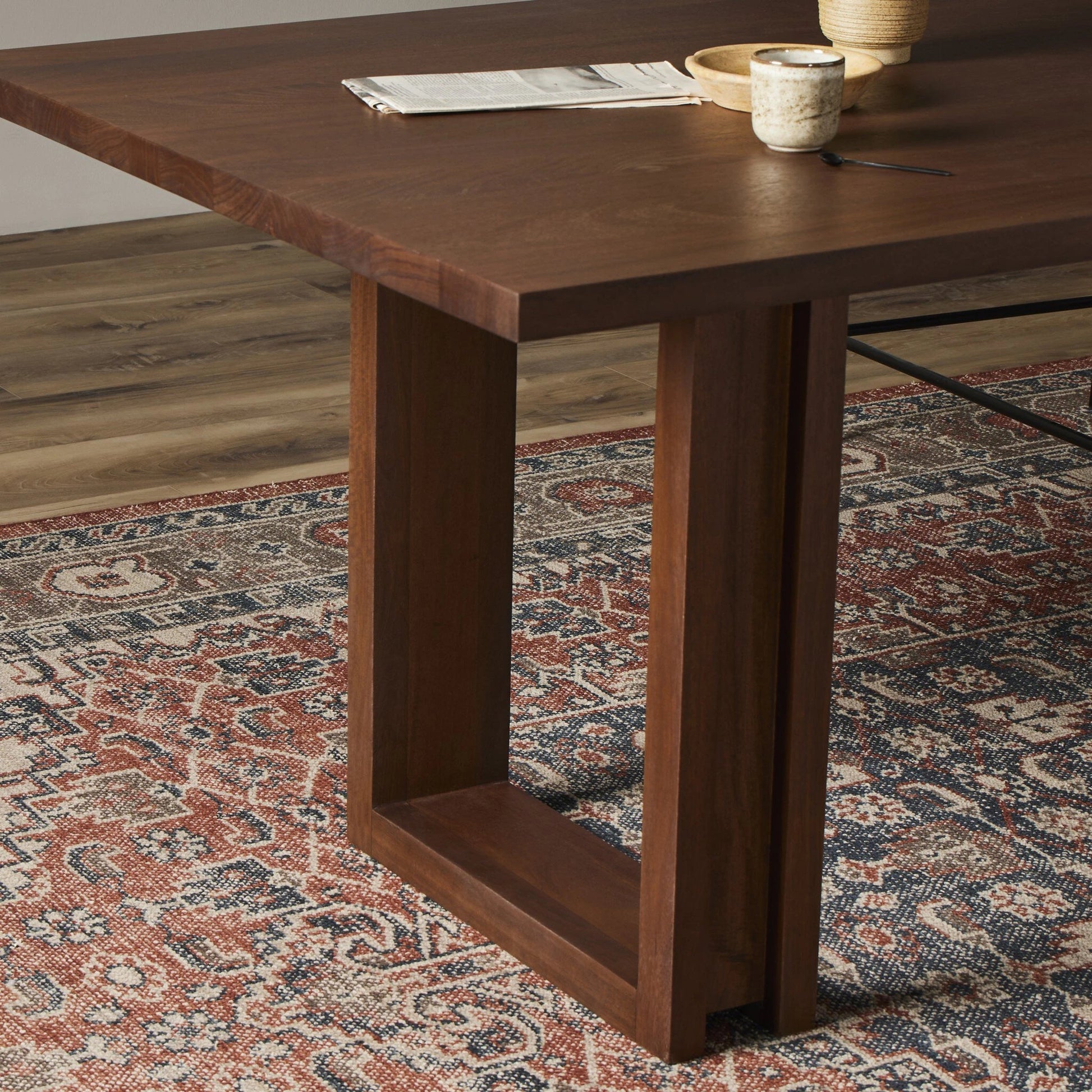 Carmel Dining Table by Four Hands in natural mango. Made from solid mango, iron in a modern style.