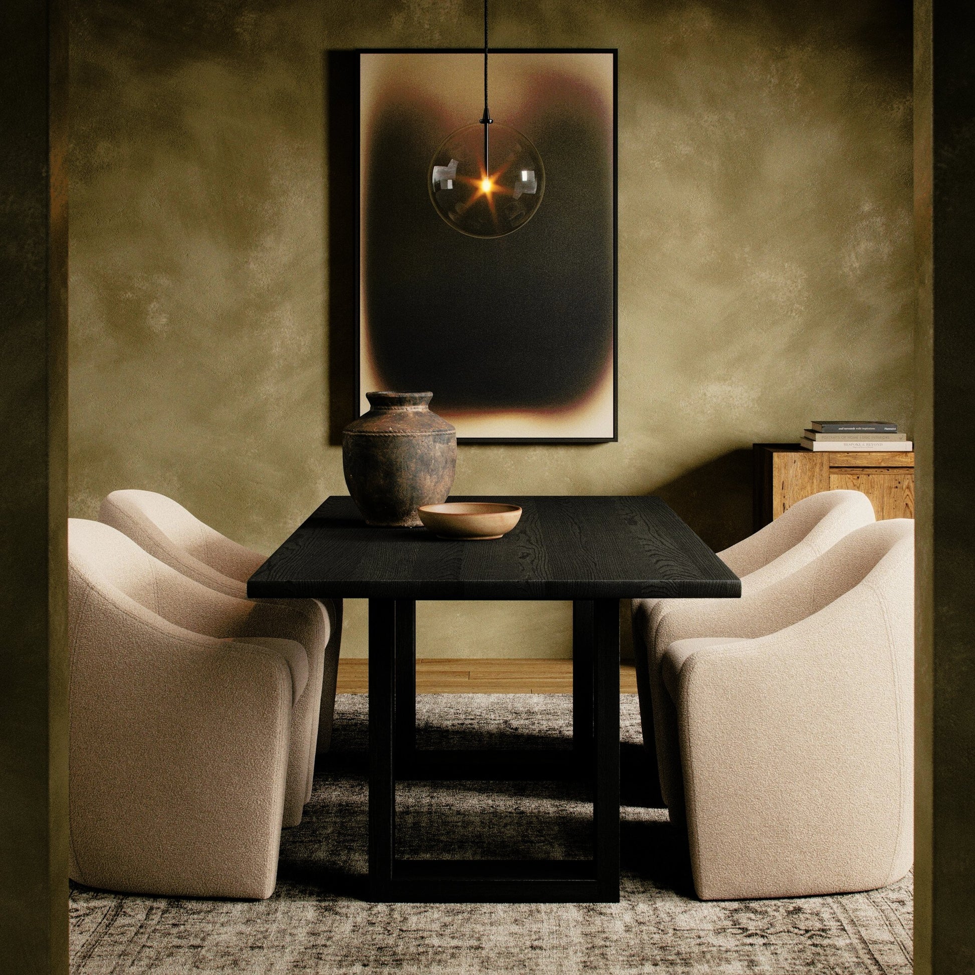 Carmel Dining Table by Four Hands in natural mango. Made from solid mango, iron in a modern style.