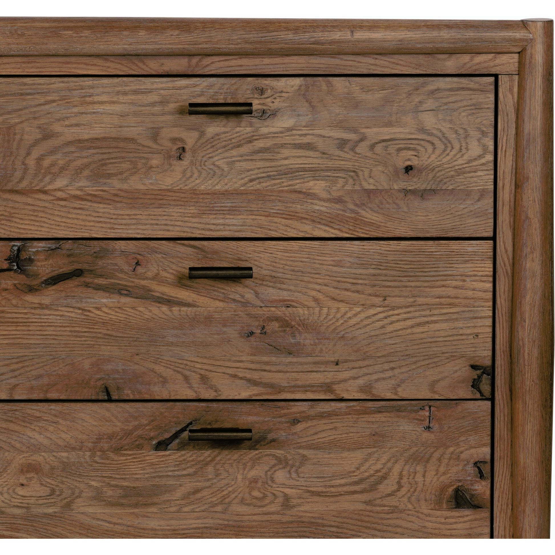 Glenview 9 Drawer Dresser by Four Hands in weathered oak. Made from thick oak veneer, solid oak in a modern style.
