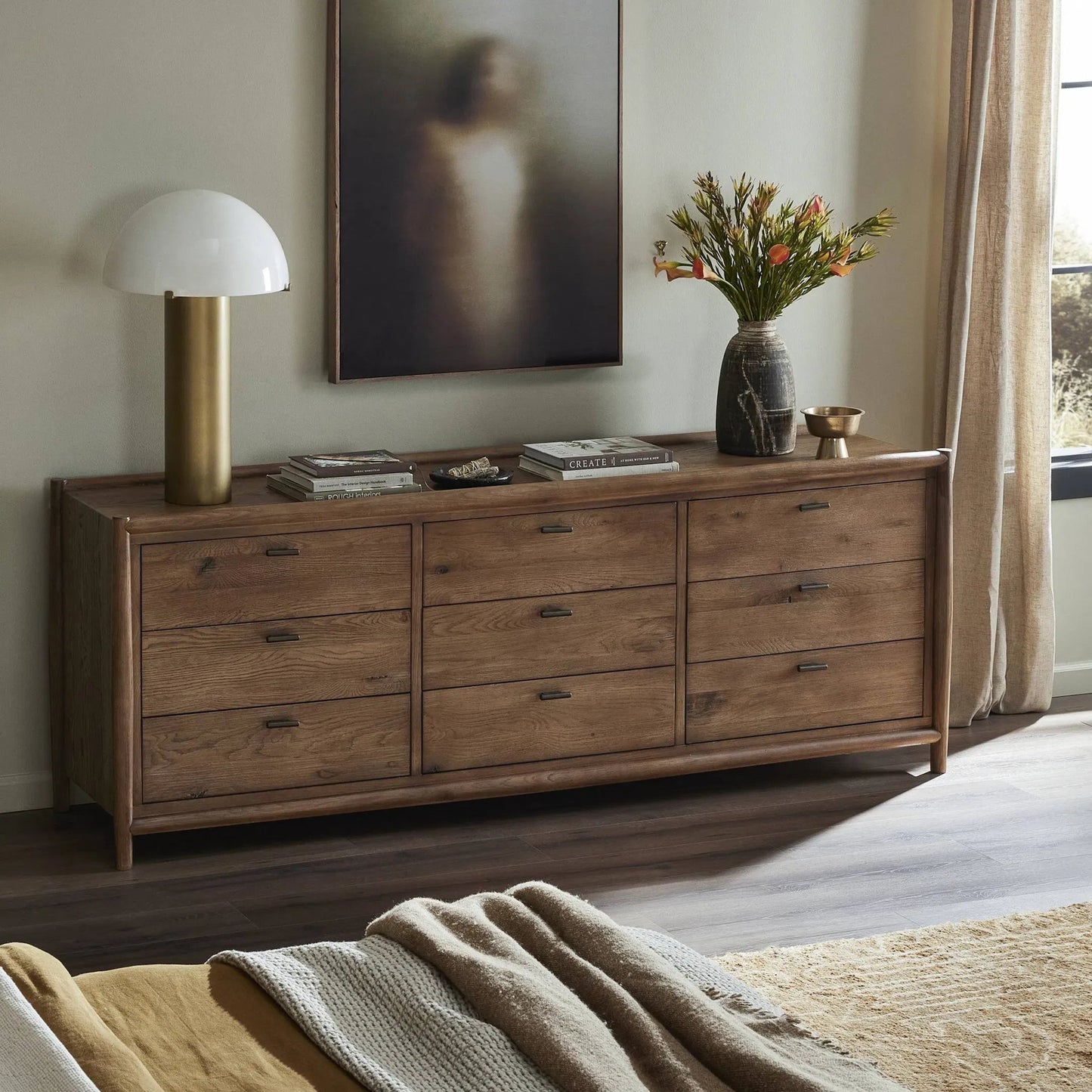 015 SI-2001371 | Lifestyle | Glenview 9 Drawer Dresser by Four Hands in weathered oak. Made from thick oak veneer, solid oak in a modern style.