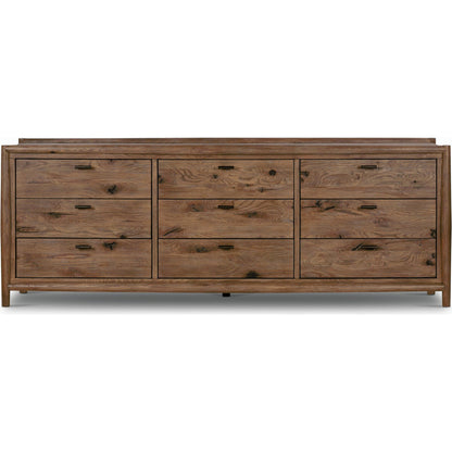 Glenview 9 Drawer Dresser by Four Hands in weathered oak. Made from thick oak veneer, solid oak in a modern style.