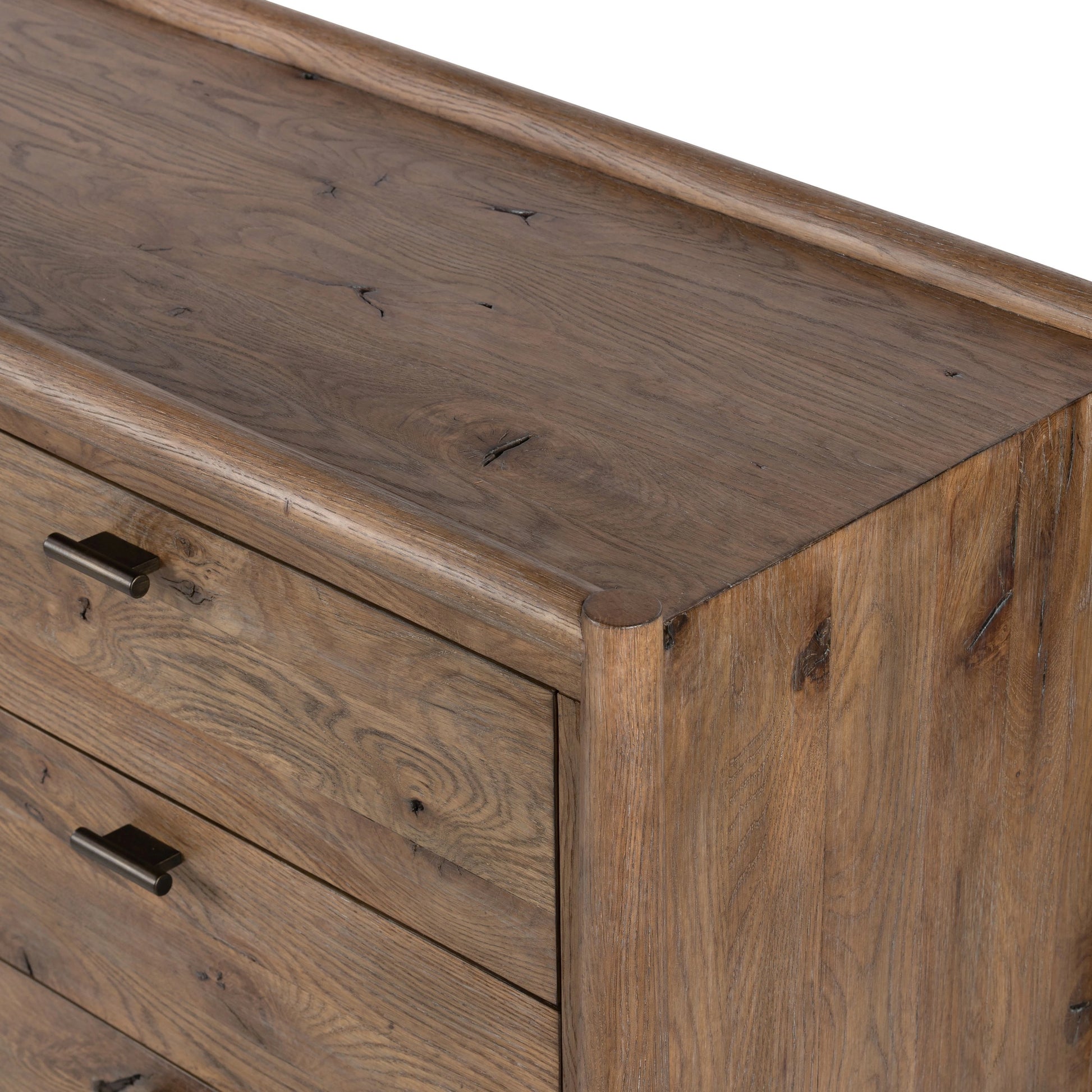 Glenview 9 Drawer Dresser by Four Hands in weathered oak. Made from thick oak veneer, solid oak in a modern style.