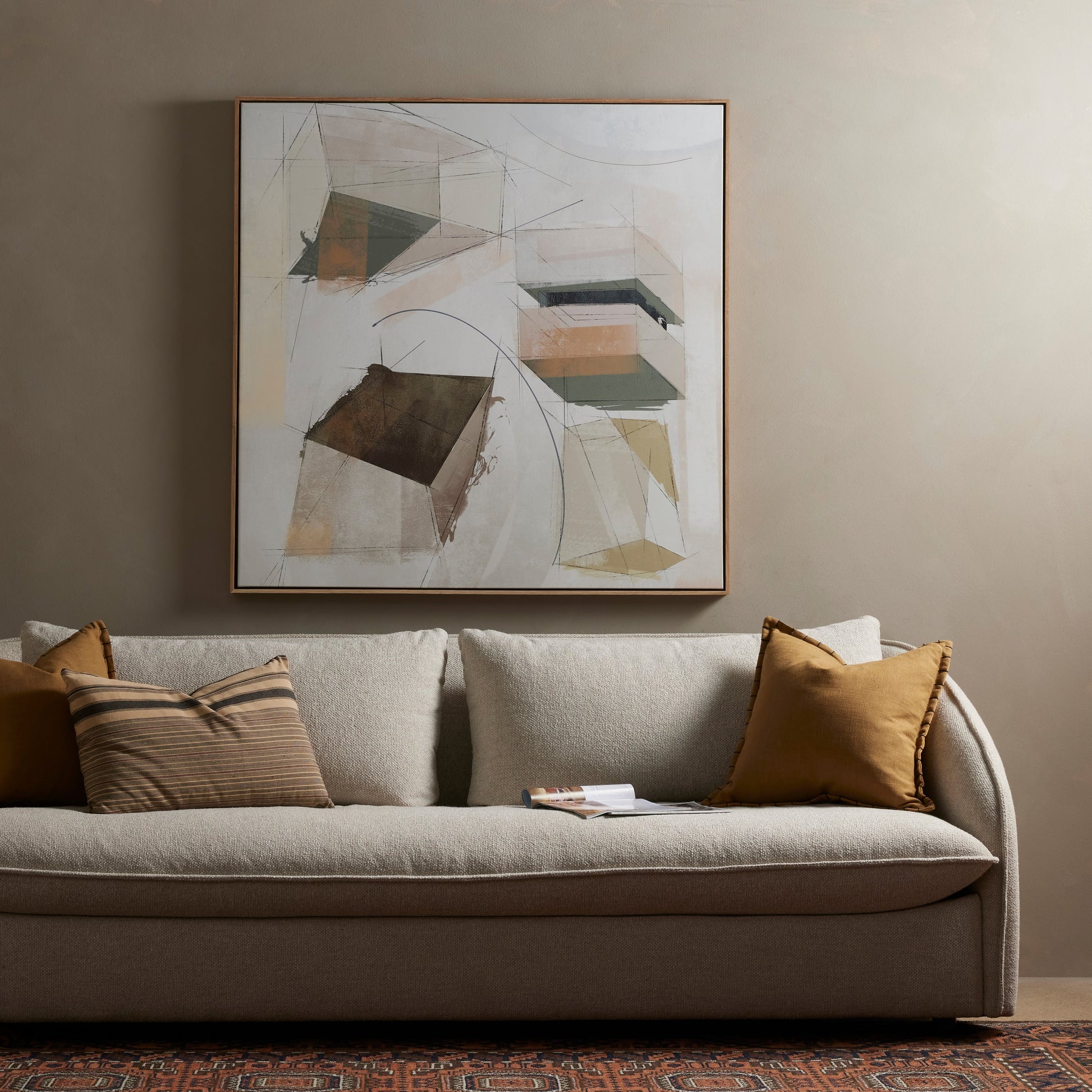 Escalate I by Coup d’Esprit by Four Hands. Made from vertical grain floater white oak, canvas in a coastal style.