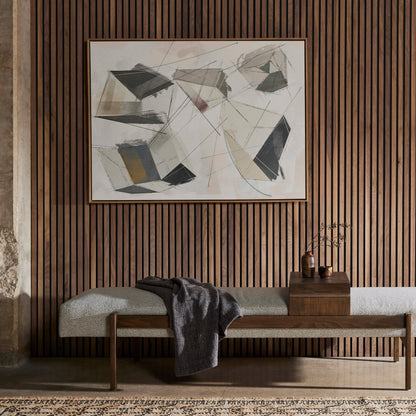 Escalate II by Coup d’Esprit by Four Hands. Made from vertical grain floater white oak, canvas in a coastal style.