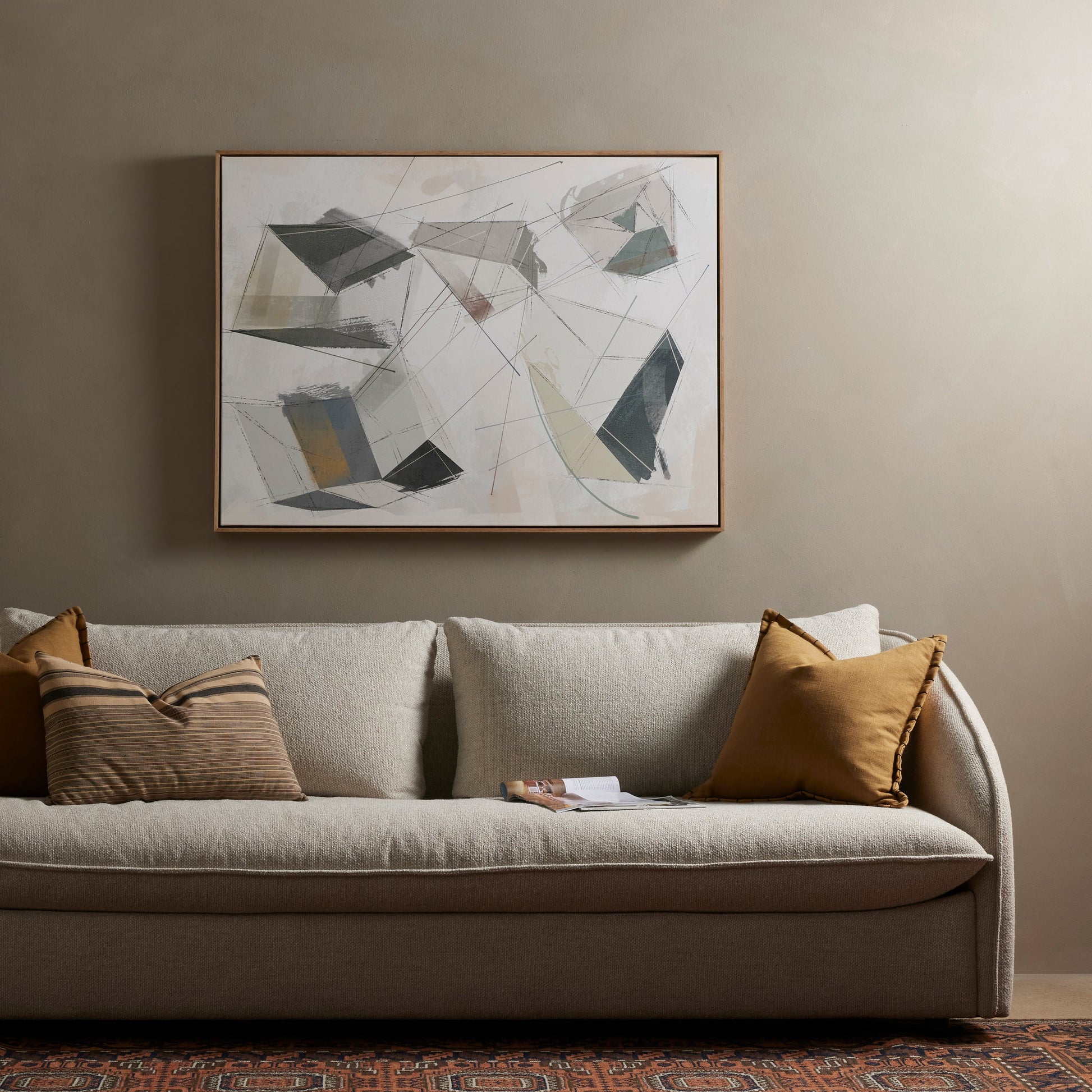 Escalate II by Coup d’Esprit by Four Hands. Made from vertical grain floater white oak, canvas in a coastal style.