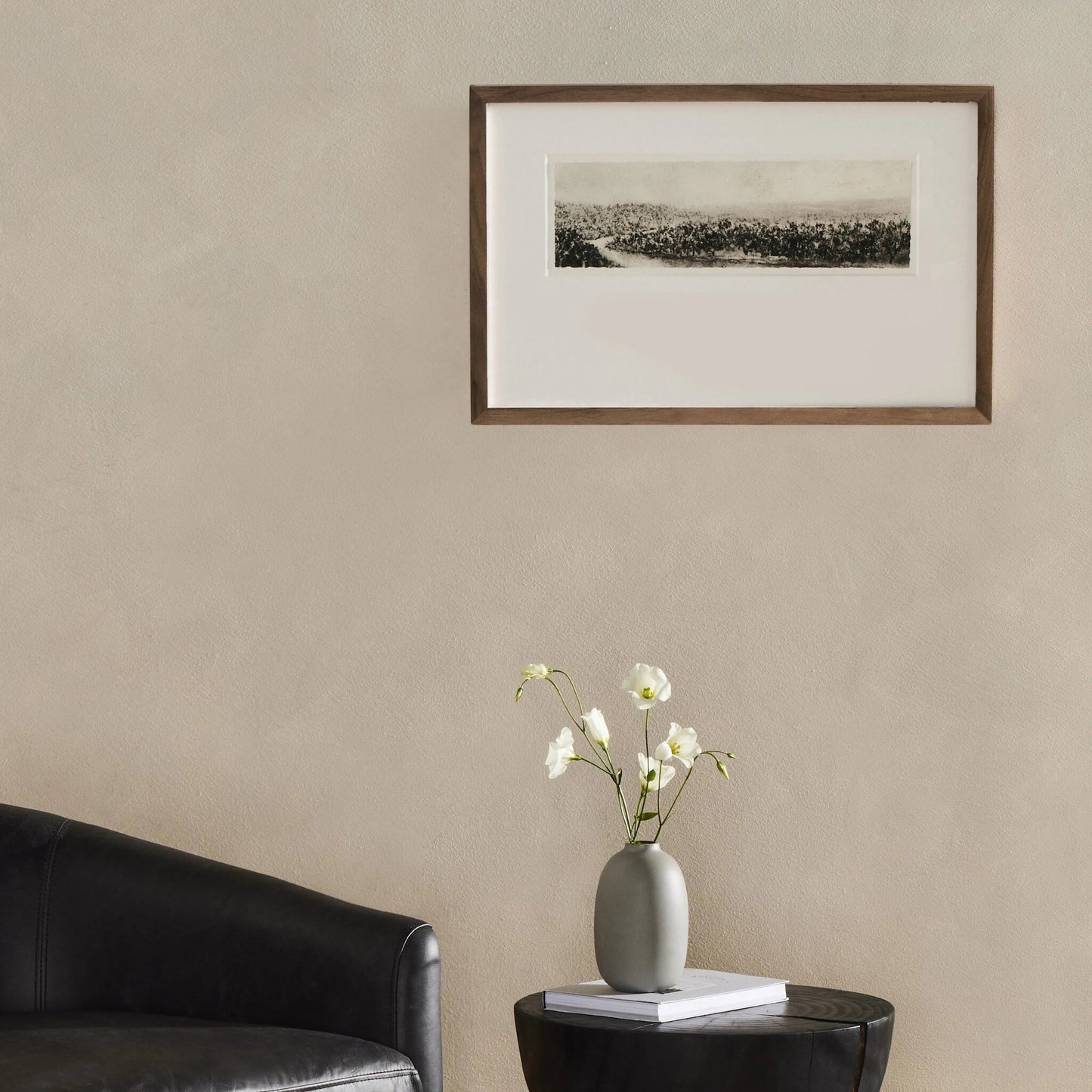 005 SI-1901297 | Closeup | Hill Country Study II by Aileen Fitzgerald by Four Hands. Made from rustic walnut, acrylic glazing in a transitional style.