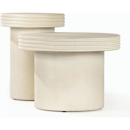 Grecia Outdoor End Table Set by Four Hands in white. Made from concrete in a modern style.