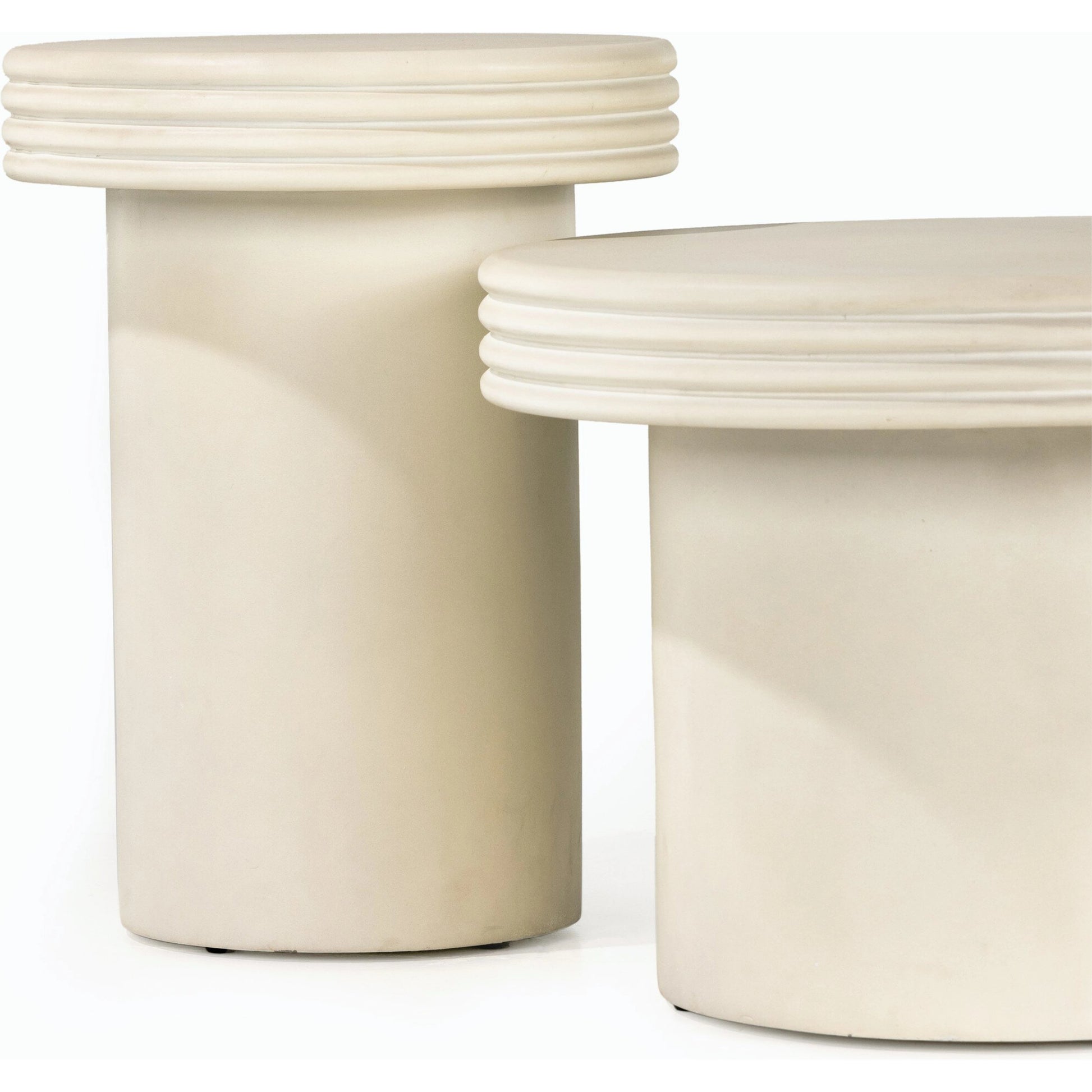 Grecia Outdoor End Table Set by Four Hands in white. Made from concrete in a modern style.