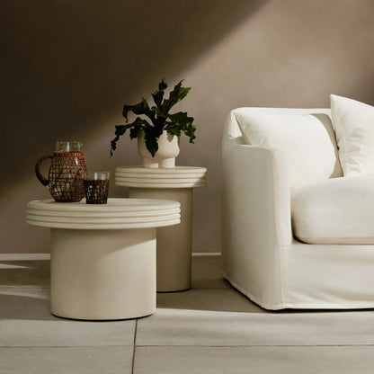 Grecia Outdoor End Table Set by Four Hands in white. Made from concrete in a modern style.