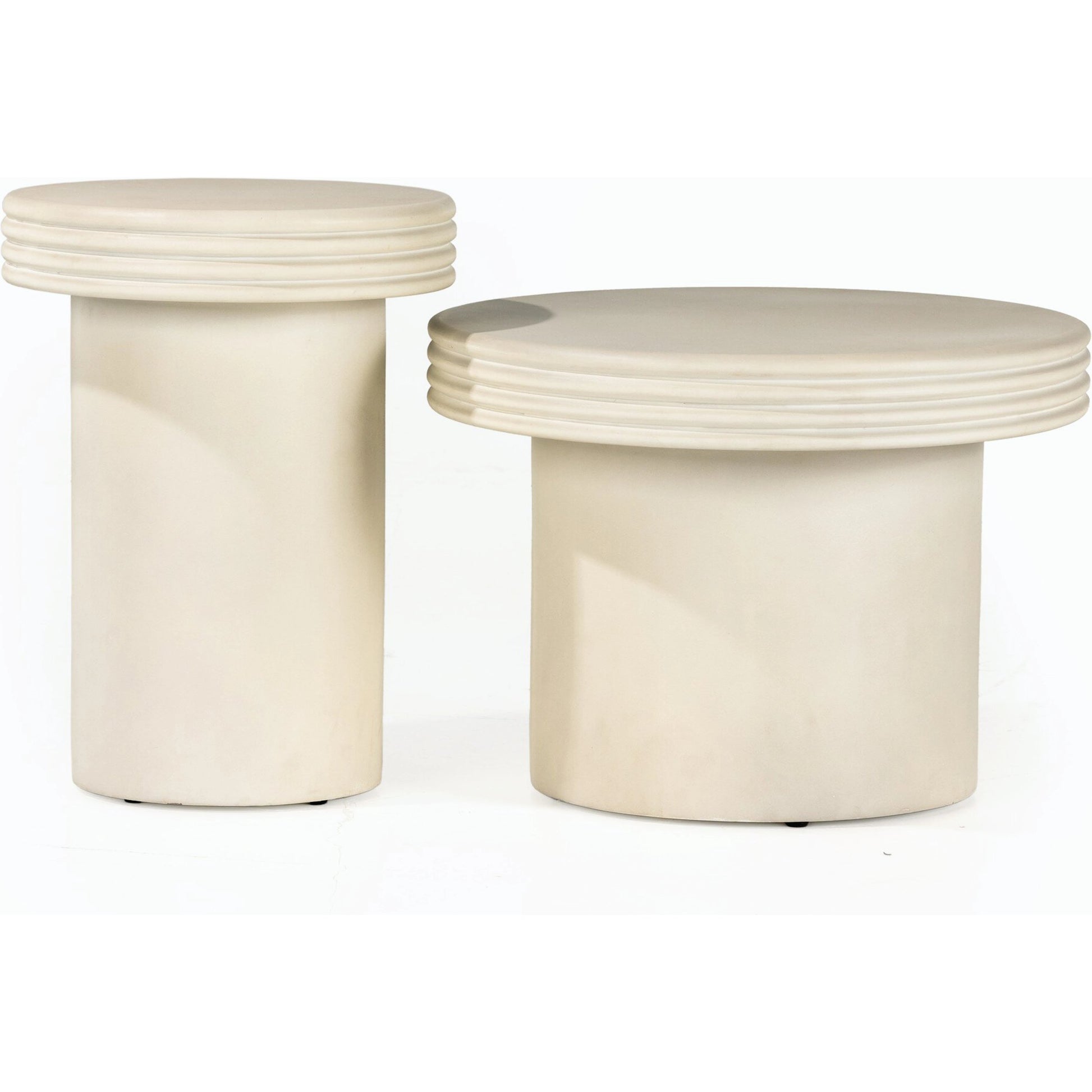 Grecia Outdoor End Table Set by Four Hands in white. Made from concrete in a modern style.