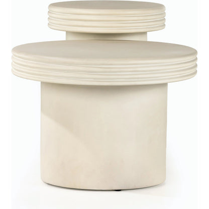 Grecia Outdoor End Table Set by Four Hands in white. Made from concrete in a modern style.