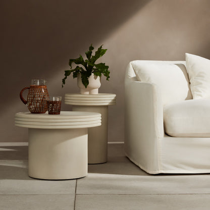Grecia Outdoor End Table Set by Four Hands in white. Made from concrete in a modern style.
