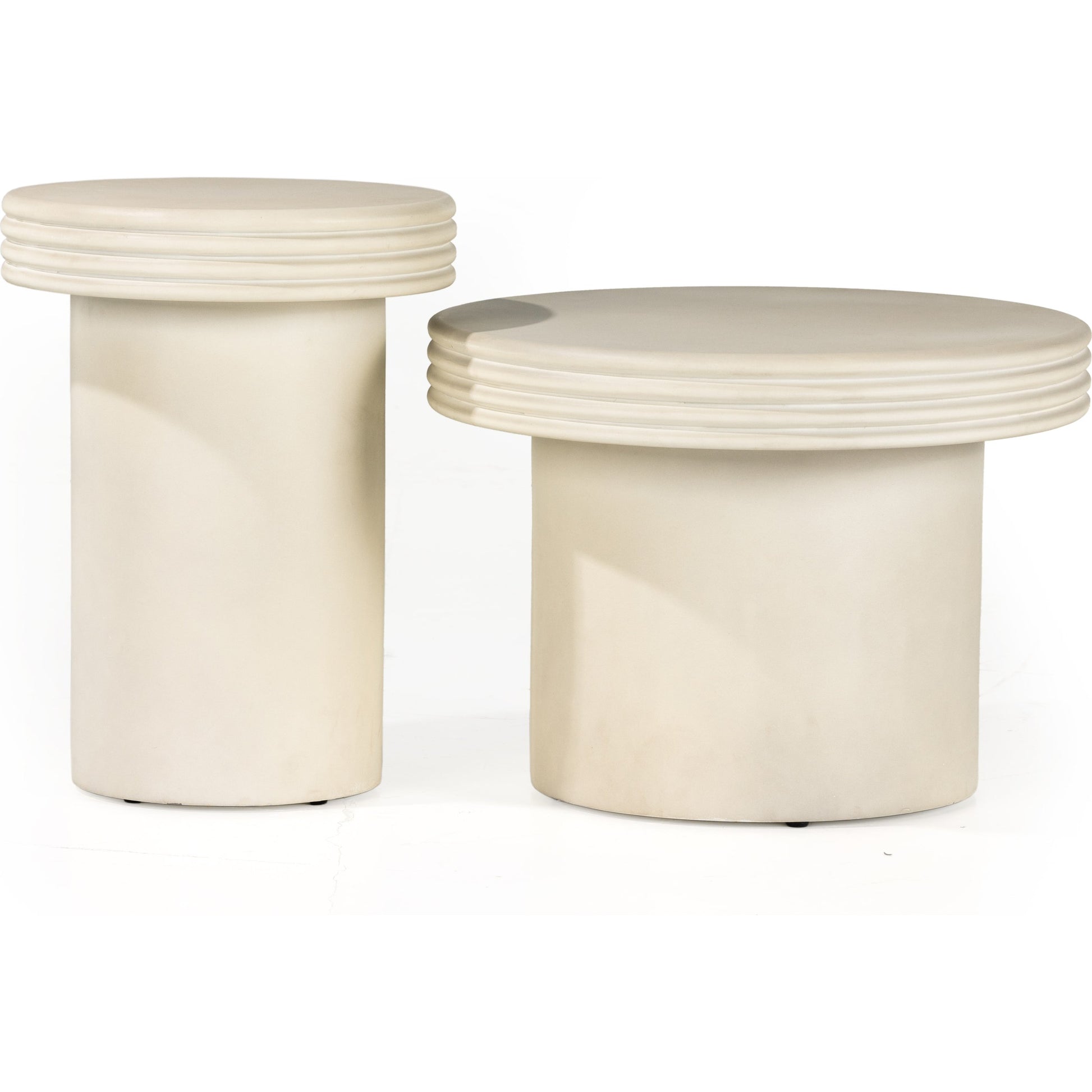 Grecia Outdoor End Table Set by Four Hands in white. Made from concrete in a modern style.