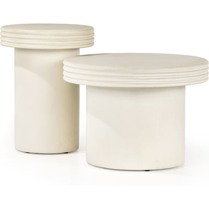 Grecia Outdoor End Table Set by Four Hands in white. Made from concrete in a modern style.