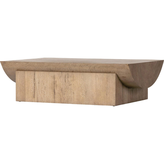 Elbert Coffee Table by Four Hands in rustic oak, guanacaste oyster. Made from thick oak veneer, thick guanacaste veneer in a modern style.
