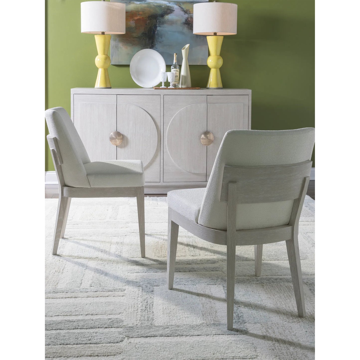 000 SI-2540385 | Lifestyle | Solimar Upholstered Side Chair by Artistica Home in white, ivory and white oak. Made from white oak, fabric in a unique style.