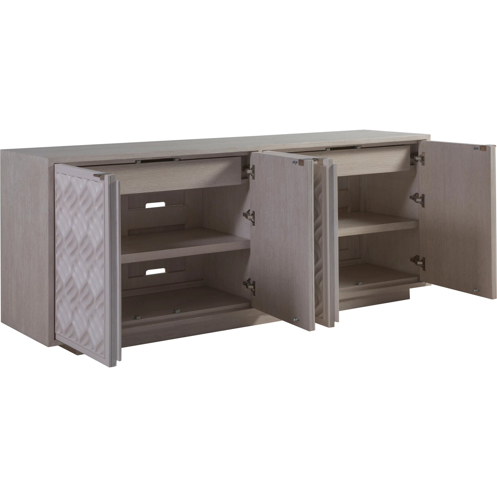 Solimar Media Console by Artistica Home in white oak. Made from white oak in a unique style.