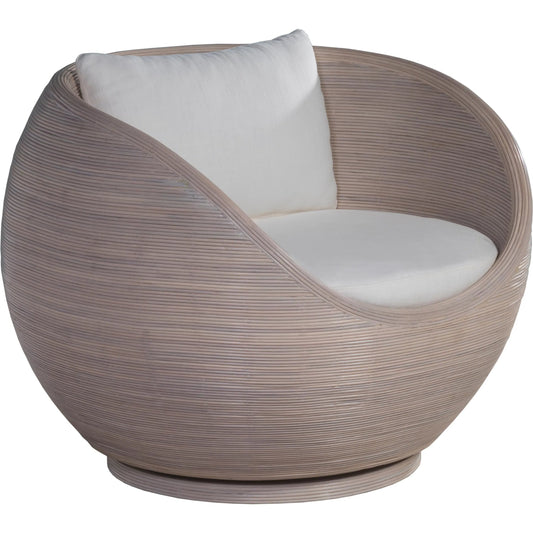 Solimar Rattan Swivel Chair by Artistica Home in white, ivory and white oak. Made from rattan, fabric in a unique style.