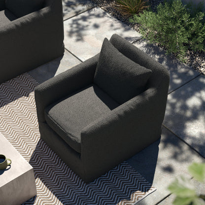 Dade Outdoor Swivel Chair by Four Hands. Made from 100% olefin, aluminum in a modern style.