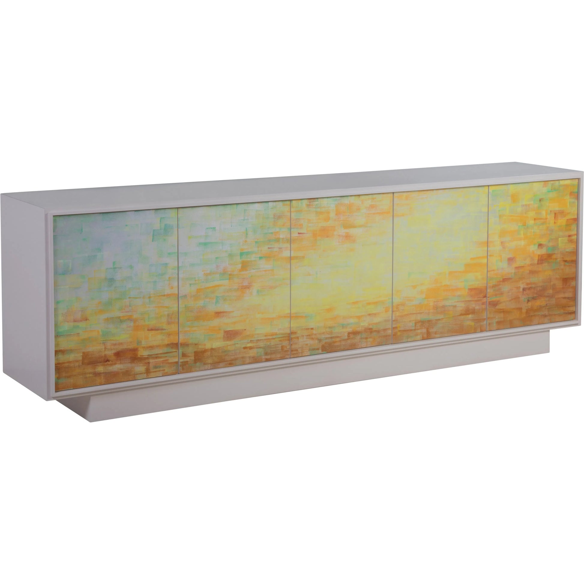 Aurora Media Console by Artistica Home in ivory, gold/yellow. Made from oak in a unique style.