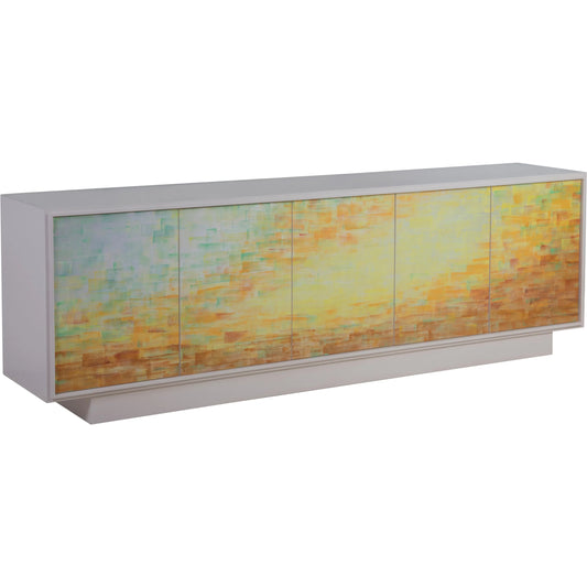 Aurora Media Console by Artistica Home in ivory, gold/yellow. Made from oak in a unique style.